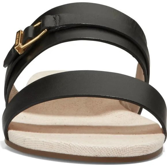 NEW COLE HAAN Francine Demi Wedge Slide Sandal Shoe Womens Size 7B Black Leather - Picture 6 of 6